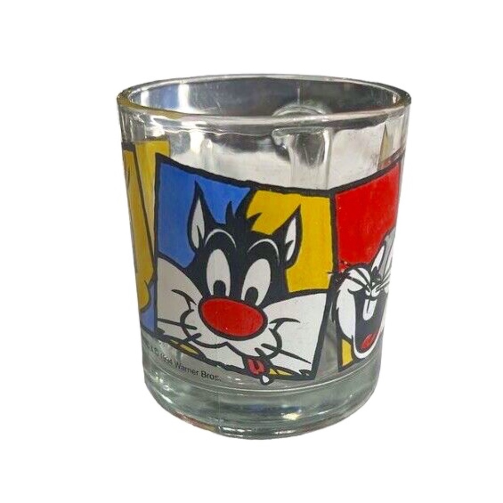 Vintage 1994 Warner Bros Looney Tunes Glass Mug Bugs Bunny, Sylvester, Tweety